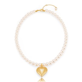 CLASSYZINT Pearl Choker Puffy Heart Pendant Necklace Simulated pearl Bead Necklace Love Heart Charm Choker Necklace