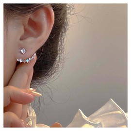 Allereya Vintage Crystal Star Ear Jacket Earrings Rhinestone Star Ear Climber Earrings Silver Cz Bar Star Stud Earrings Sparkly Crystal Bar Floating Earrings Jewelry for Women and Girls