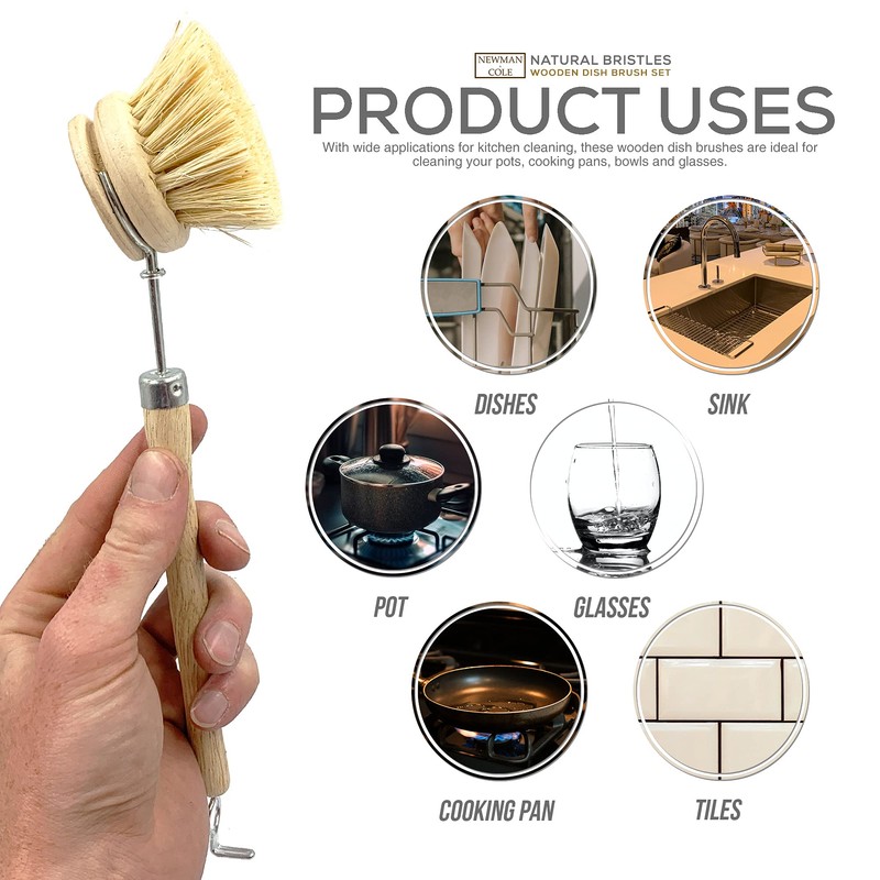 Wooden Dish Brush Natural Bristle Eco Cleaning Dish Brush Wood