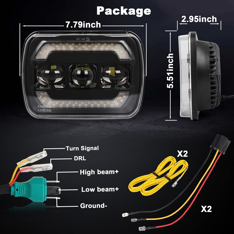 5x7 7x6 Headlights H6054 Headlights with Yellow Turn Signal White