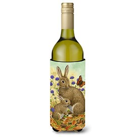 Caroline's Treasures ASA2132LITERK Rabbit & Baby Wine Bottle Hugger Bottle Cooler Sleeve Hugger Machine Washable Collapsible Insulator Beverage Insulated Holder
