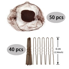 Pack of 50 Invisible Hair Nets Invisible Elastic Edge Mesh with 40 U Hair Pins Hair Net Knot Rings for Ballet Dances Hair Styling Hair Donut (Dark Brown)