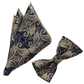 Bowties.jp ul00657 Paisley Brown Bow Tie & Pocket Square Set, Black