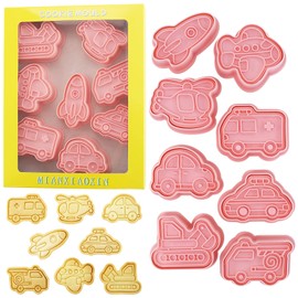 Transportation Vehicle Cookie Cutters with Cookie Stamps 8 Pcs Small Car Theme Cookie Stamps for Boys (Transportation Vehicle)