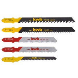 kwb 5 Piece Combination Set (HSS and HCS Saw Blades) for Coarse, Curve Cuts in Wood and Fine Cuts in Metal with T-Shank S-20 / Single Cam Shaft