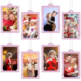 Weysat 8 Pcs Christmas Acrylic Photo Ornaments Hanging Picture Frame Ornaments Wallet Size Picture Frames for Christmas Tree Decoration Tear the Scratch Film Before Use(Pink,3.4 x 2.4 Inch)