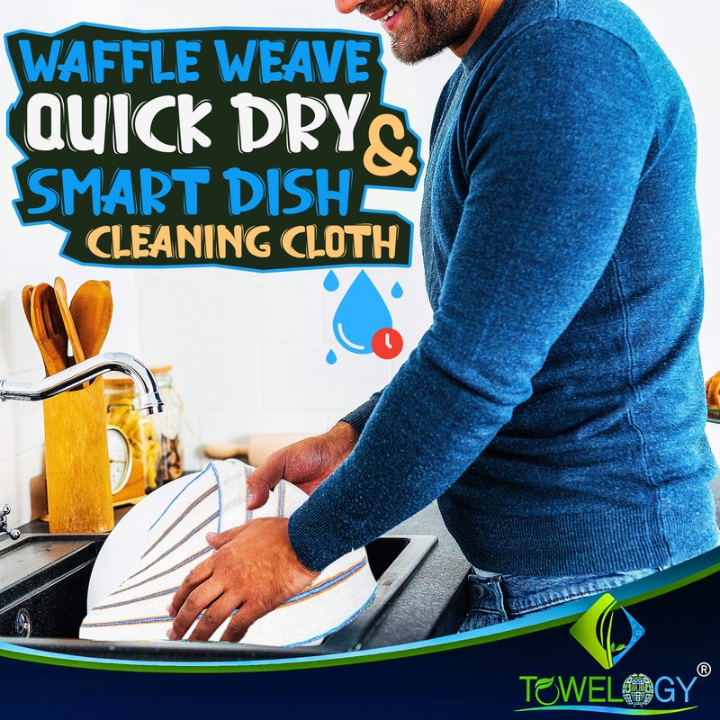 Towelogy® 5 Pack Cotton Dish Cloths Waffle Weave White Super