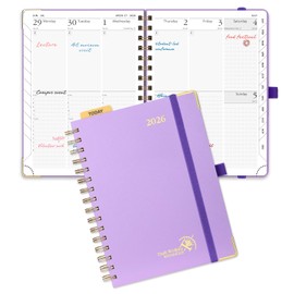 POPRUN 2026 Weekly Planner A5 (21.5 x 16 cm) Spiral Bound Hardback Cover Weekly Planner 25 with Large Writing Space Monthly Tabs 100gsm Paper (Purple) TJ-26-WEHA5-VT
