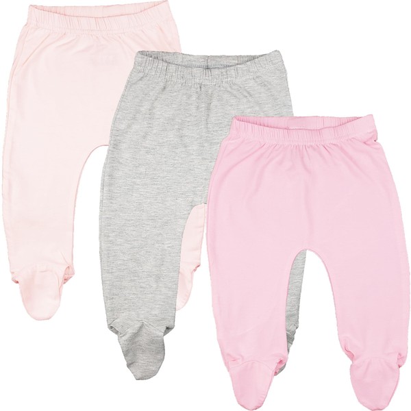 123 Bear Baby Soft Cotton Spandex Pants with Feet (Pink 3-Pack, 3-6 Months)