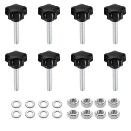 sourcing map 8pcs Star Clamping Knobs with Nuts Washers, M6 x 30mm Metric Zinc Plated Carbon Steel Male Thread 25mm 5-Star Plastic Head, Threaded Stud Hand Knobs Handles Thumb Screws, Black