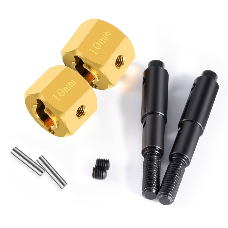 Brass Extended Wheel Hubs Hex Pins +10mm and Steel Stub
