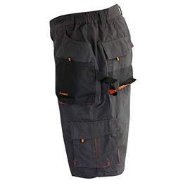 ART MAS Classic Men's Trade Summer Protective Short Work Pants for Men Safety Shorts Elasticated Waist (32W / M / EU48, Dark Grey with Orange Inserts)