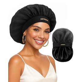 YANIBEST Silk Bonnet for Sleeping, Butter-Satin Bonnet to Reduce Frizz, Breathable Lightweight Hair Wrap for Curly Hair, Black