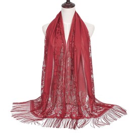 CCAIPU Lace Stole for Women, Lace Soft Shoulder Scarf Scarves Wedding Party Festive Stole for Evening Dress, Red-A