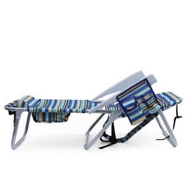 Yestomo Backpack Beach Chair for Adults, Folding Beach Chair with 4 Positions, Heavy Duty Chair with Large Cooler Pouch Support to 350LBS (Stripes_Blue&Cyan&Yellow)