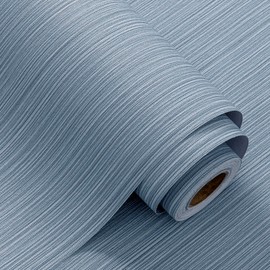 FUKU MON Grasscloth Fabric Wallpaper 24" X 394" Blue Gray Textured Thick Linen Classic Neutral Grassweave Contact Paper for Walls Cabinets Bedroom Counter Top Liners Fireplace