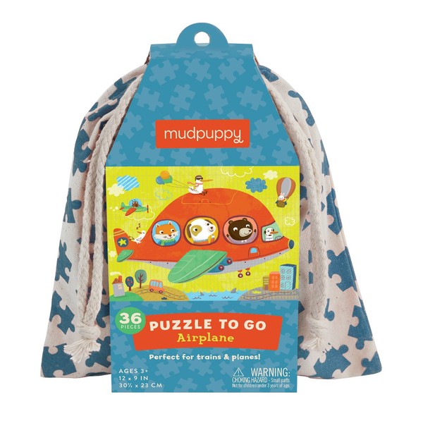Mudpuppy Airplane to Go Puzzle, 36 Pieces – Great for Kids Ages 3+ - Perfect for Travel, Easy Clean-Up, Packaged in Secure, Reusable Fabric Bag