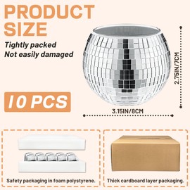 Quaocens 10 PCS Disco Ball Silver Votive Candle Holders,Glass Mirror Disco Ball Vase Disco Ball Candle Holder Disco Ball Candle Vase Can Be Used for Wedding,Dining Table,Party Disco Ball Decoration