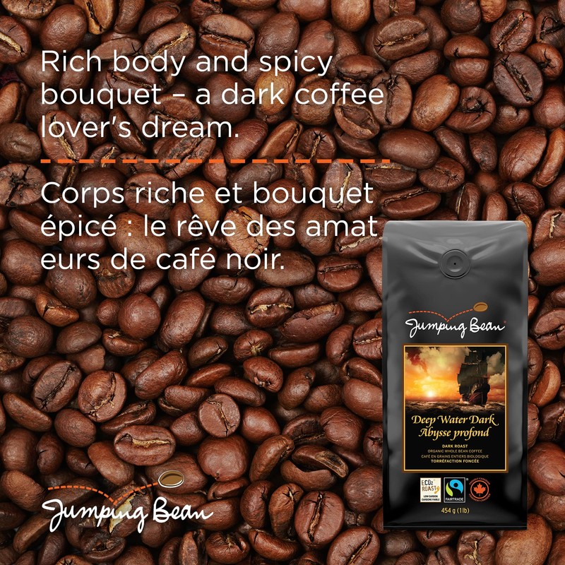 Jumping Bean Deep Water Fairtrade Organic Whole Bean Coffee, ECO2Roast,