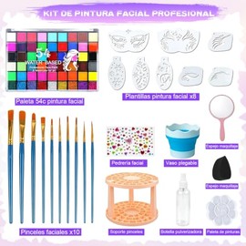 54 Colores Pintura Facial y Pintura Corporal, Kit Pintura Corporal Facial