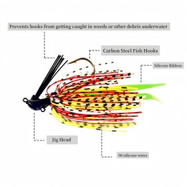 RuiJiaXiang 6pcs weedless skirted Jig heads squid rubber jig lure baits kit 11g 13g 16g Include plastic fishing tackle box fishing for freshwater saltwater (style-a)