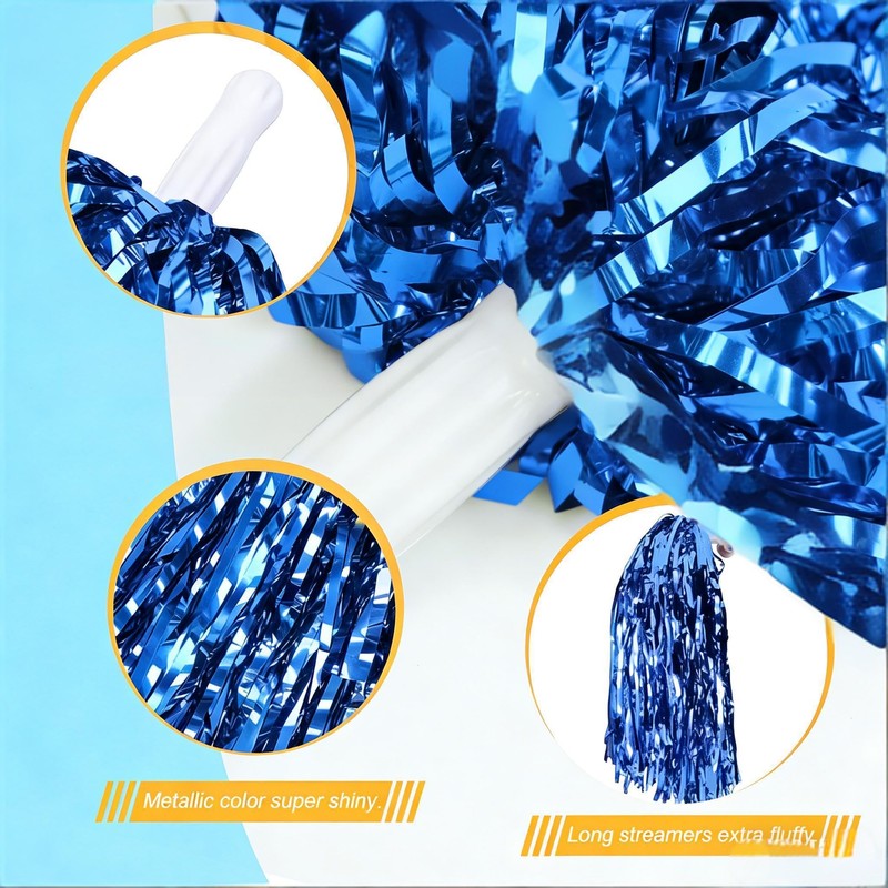 GYDbow 24 PCS Blue Cheerleading Pom Poms Bulk - Soft
