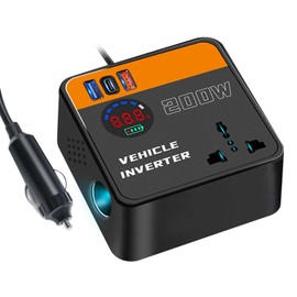 200W Wechselrichter 12V auf 220V Spannungswandler, Stromwandler mit Typ-C & USB Anschluss und LCD-Digitalanzeige für Auto, Laden von Handys, Laptops und Anderen Geräten