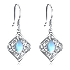 Moonstone Earrings Sterling Silver Filigree Irish Celtic Teardrop Moonstone Drop Earrings Jewellery Gifts for Women, Sterling Silver, Diamond, moonstone