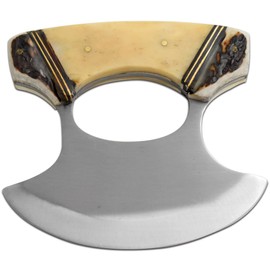 Wild Turkey Handmade Chef Kitchen Alaskan Ulu knife Crescent Blade Stag Handle (BST)