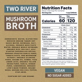 Two River Lion's Mane Mushroom Broth made with organic Lion's Mane and Shiitake Mushrooms, vegan plus adaptogens, perfect for sipping and souping, 510ml (Pack of 8)