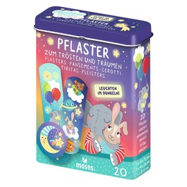 moses moses. Kleine Kuschelhelden Leuchtende Pflaster, Pflasterbox f??r kleine Verletzungen und Wunden, mit niedlichen Motiven und Leuchteffekt, 20 Heftpflaster in 3 verschiedenen Gr??en in einer Metalldose