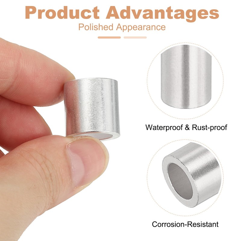 uxcell 3/8"(10mm) Aluminum Crimping Loop Sleeve, Wire Rope Stop Sleeve