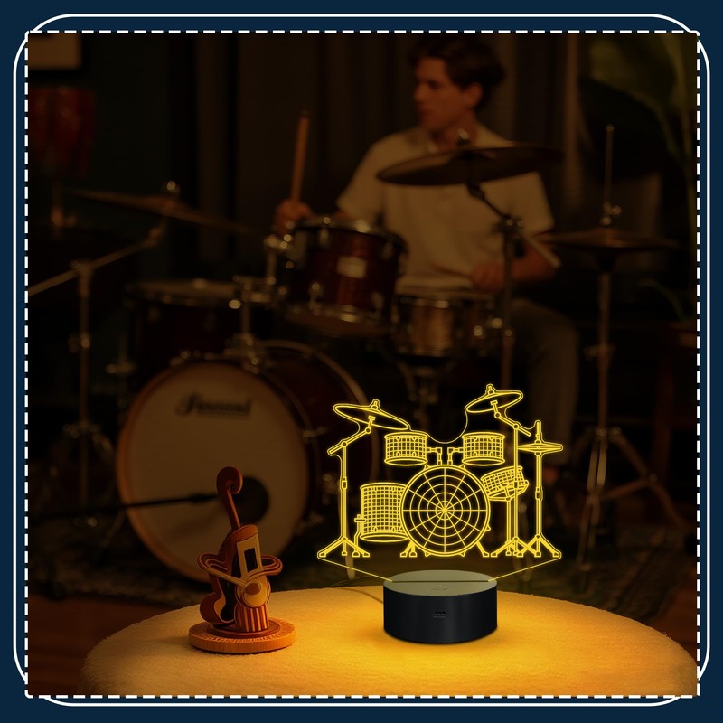 CoolGift Mart Drum Kit Night Light, 3D LED Optical Illusion