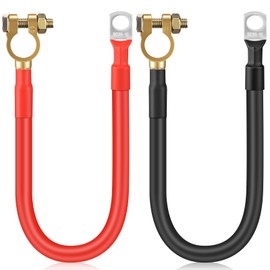 Thlevel 2PCS 2AWG Battery Cables 12 Inch, 30CM 2 Gauge Pure Copper Battery Inverter Wire with 3/8" Ring Terminals & Clamps, 170A Heavy Duty for Car Truck RV Marine Solar