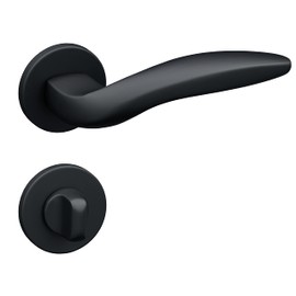 Gavroche Black Door Handles Door Fittings Interior Doors Round Rosette 6mm Thick Aluminium Alloy Door Handle Set Toilet Bathroom Matte Black Product Dimensions: 12.8L x 5.4W cm)