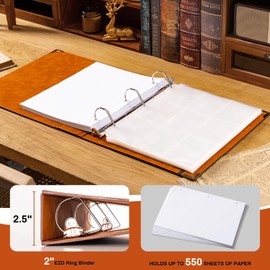 Ovesmusl Leather D Ring Binder Fits 8.5"x11" Letter Size Paper, 2 Inch EZD Ring Binders Holds 550 Sheets, Notepad Paper Cover Loose Leaf Organizer with Inner Pockets, Green Tree