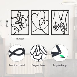 OYEFLY 3 Pcs Metal Minimalist Line Wall Art,Black Metal Wall Decor (Black)