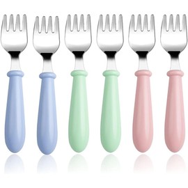 MEETOZ 6 Pieces Toddler Forks Baby Forks for Self Feeding, Kids Forks, for Self Feeding Metal Forks Boys Girls Small Training Forks for Children Cutlery Forks with Round Handle Safe Flatware
