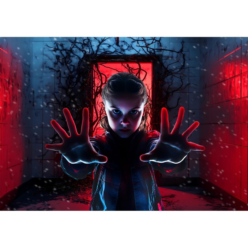 KUKUSOUL 7x5FT Halloween Backdrop Horror Forest Red Door Backdrop Upside