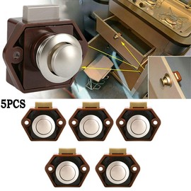 5PCS Push Button Latch Catch Push Door Lock,Keyless Door Lock Pop Up Cupboard Door Knob Latch Chrome for Boat RV Motorhome Caravan Camper Furniture (Brown)