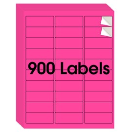 MaxGear 8-1/2" x 11" Neon Pink Labels - Fluorescent Labels, for Inkjet or Laser Printer, for Efficient Sorting and Organization, Strong Adhesive, 1" x 2-5/8", 30 Sheets, 900 Pcs