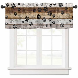 Lsrtoss Beige Brown Dog Paw Prints Farmhouse Short Window Curtain Valances, Vintage Wooden Valances for Windows, Rustic Rod Pocket Kitchen Valances for Living Room Bedroom Bathroom Cafe 54"x18"