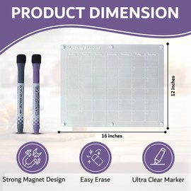 Acrylic Fridge Calendar - Monthly and Weekly Magnetic Calendar for Refrigerator Clear 2-Piece Dry Erase Calendar Board and Reusable Planner with 2 Markers (Monthly & Weekly Calendar Set)