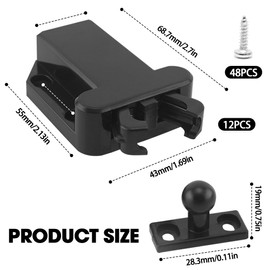 Riisoyu Pack of 12 Door Latches with Touch Release, Push Catch with 48 Screws Push to Open Door Opener, Black with Automatic Pop Up Function for Kitchen, Drawer, Cabinets, Home Furniture