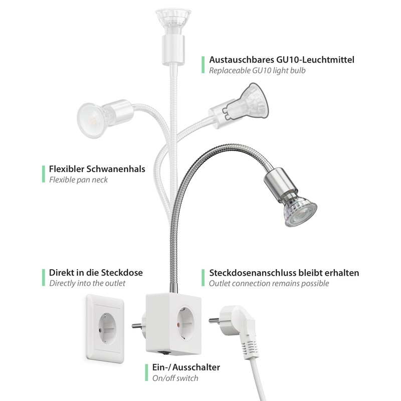 ledscom.de LESCH Socket Lamp Reading Lamp Chrome / White with