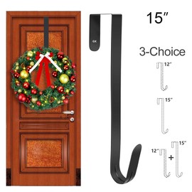 12" Wreath Hanger for Front Door - Large Wreath Metal Hook for Christmas Wreath Over The Door Single Hook, Black