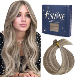 Fshine U Tip Keratin Human Hair 50 g Darkest Brown Light Brown Streaked and Platinum Blonde Hot Fusion Human Hair 40 cm Straight Real Nail Tip Real Hair Real Hair 1 g per Strand