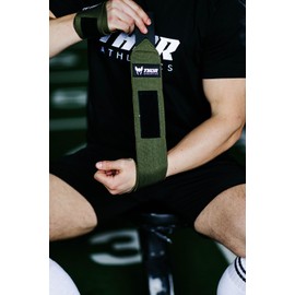 Thor Athletics Wrist Wraps [Wrist Wraps] 60 cm - Army Green Wrist Support for Fitness, Bodybuilding, Weight Training, Powerlifting, Crossfit, Deadlifts & Weightlifting (Flexible, Green)