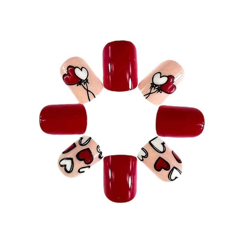 Valentines Press on Nails Short Square Fake Nails Pink Nails