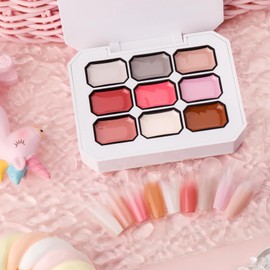 Gradient Painting Gel Set, 9 Colors Nude Pink White Ombre Gel Nail Polish with 50pcs Nail Sponges, 4 Claws Metal Grabber and Brush for Nail Art DIY Painted in Salon or Home Use